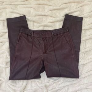 NWOT Vince 100% Lamb Leather Pintuck Cropped Trousers Pants Shiraz Wine